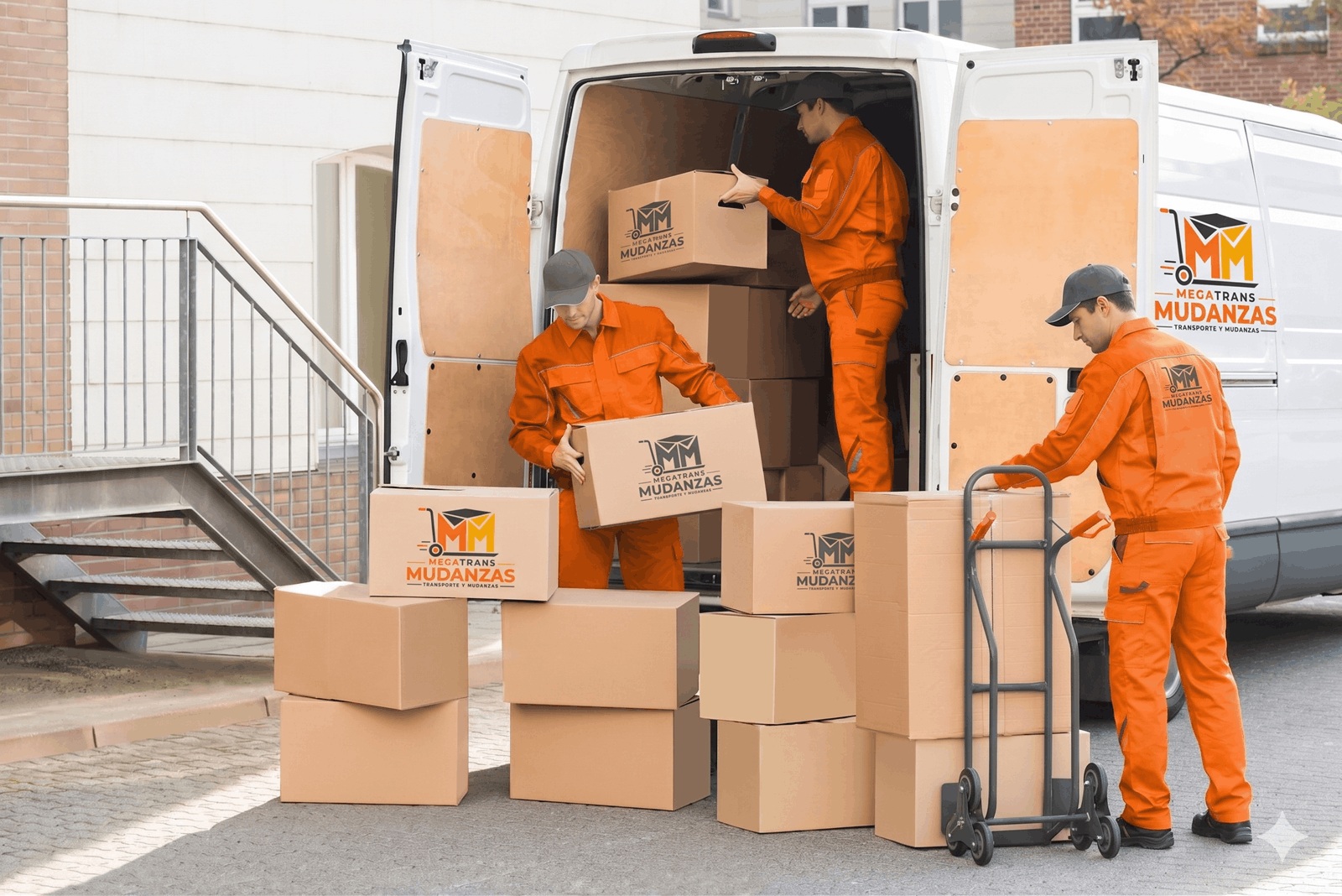 Operarios de Megatrans Mudanzas cargando cajas